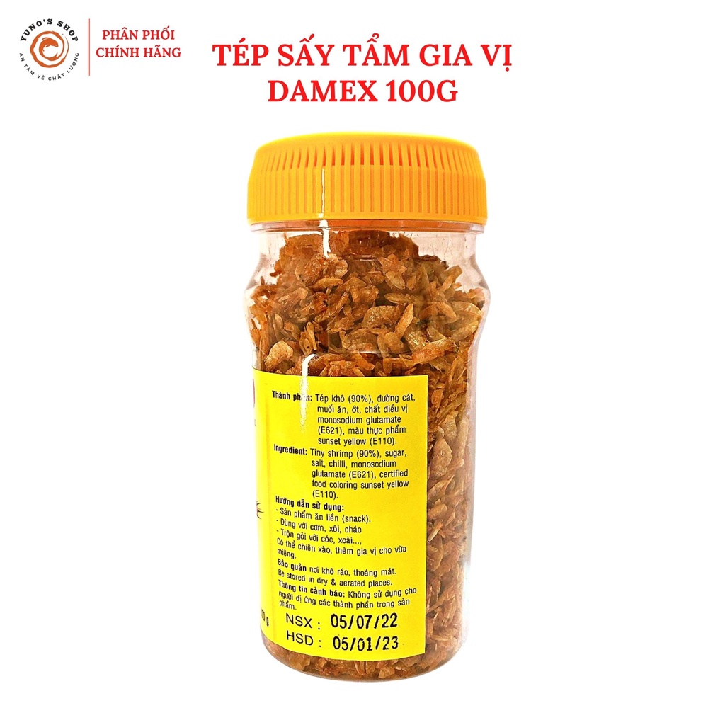 Tép sấy tẩm gia vị ăn liền Damex hũ 100g, làm bánh tráng trộn đồ ăn vặt