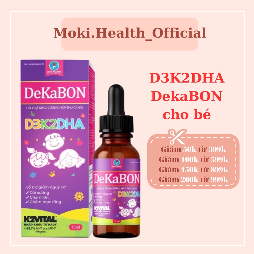 Combo 3 Vitamin D3k2 Dekabon DHA 15ml - Bổ sung Vitamin D3 K2 MK7, Canxi, DHA cho trẻ - Glucankid