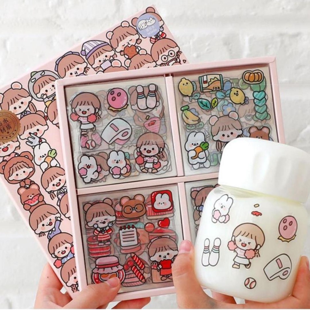 Hộp 100 tấm Sticker Hình Dán Họa Tiết Hoạt Hình Trang Trí siêu đáng yêu
