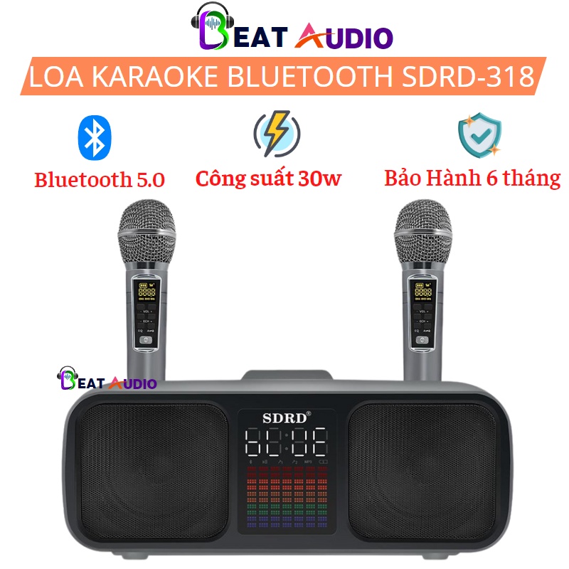 LOA KARAOKE BLUETOOTH SD318 - ÂM THANH HAY, PHIÊN BẢN CAO CẤP - TẶNG KÈM 2 MICRO KHÔNG DÂY CÓ MÀN HÌNH LCD