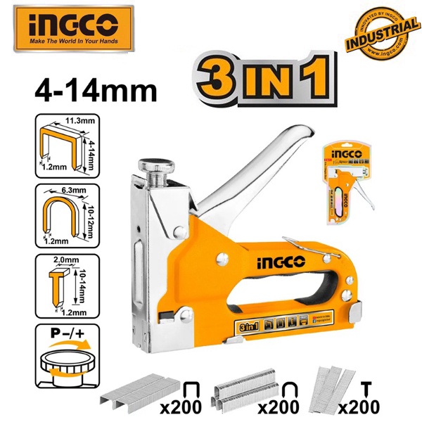 Kềm bấm ghim đa năng INGCO HSG1405 Kìm bấm ghim 3 trong 1 kèm ghim thẳng, ghim U, ghim đinh
