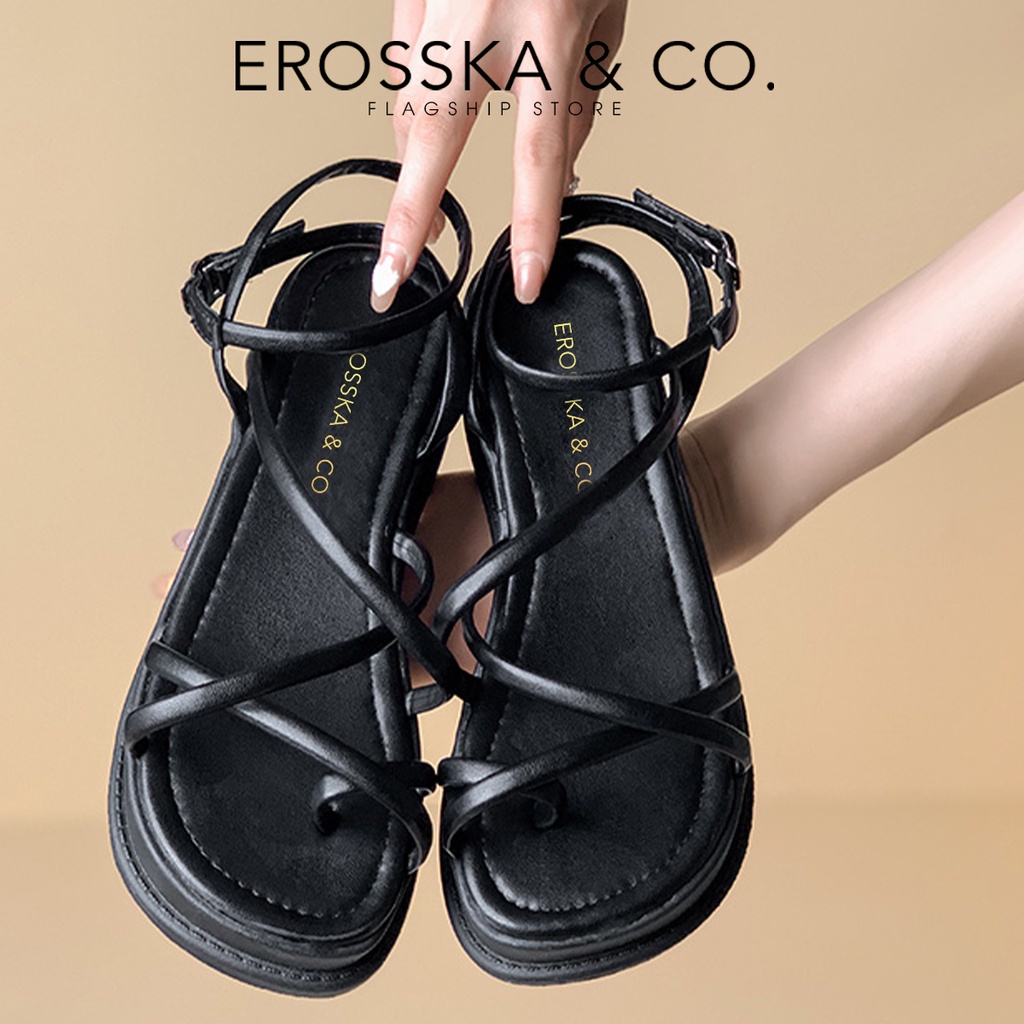 Erosska - Giày sandal nữ đế bánh mì phối dây quai mảnh màu trắng _ SB001