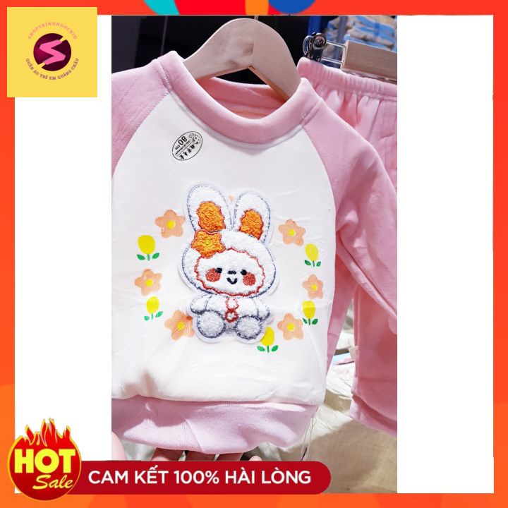 Bộ quần áo trẻ em thu đông,100% nhung thêu gấu, thỏ hàng quảng châu cao cấp bé trai bé gái từ7-30kg