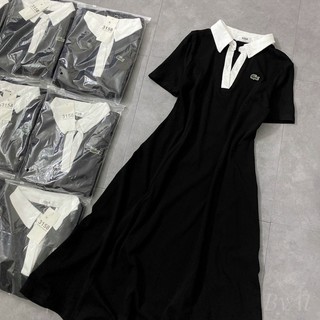 Váy maxi polo đen phối cổ trắng