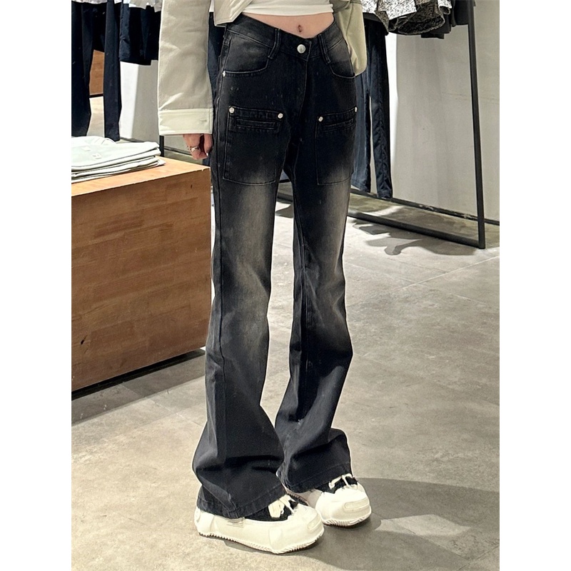 QKOOLE  Quần jeans Nữ Lưng Cao Phong Cách retro Thời Trang