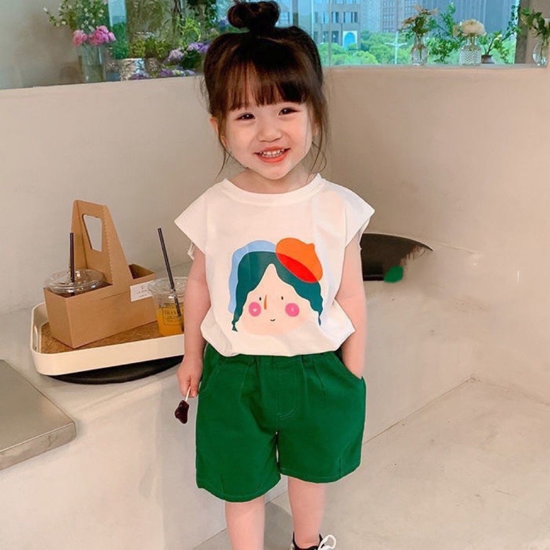 Áo Thun hoạ tiết MẶT CÔ GÁI THẮT BÍM siêu dễ thương giành cho bé gái từ 9-28kg)