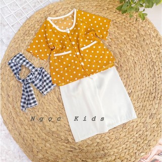 Bộ bà ba lụa tay ngắn cho bé gái 6-18kg, đi chơi đi chụp hình Tết - hình thật