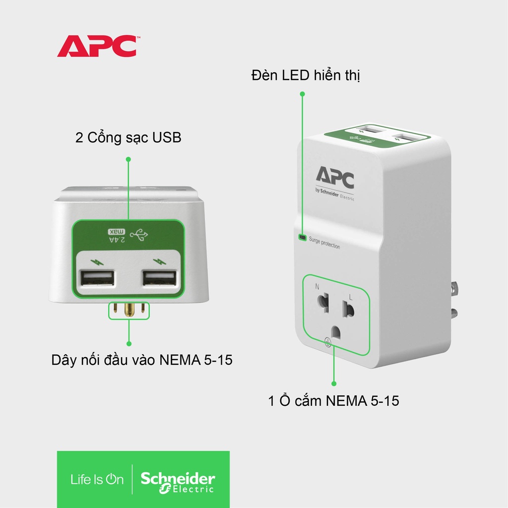 [FREESHIP] Ổ cắm chống xung sét APC by Schneider Electric PM1WU2-VN