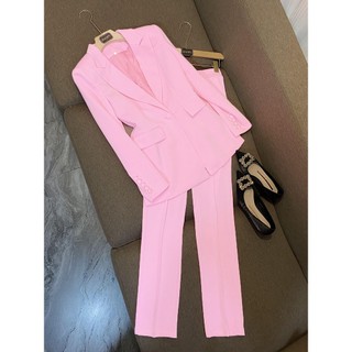 Set vest nữ blazer công sở QUYNH Design cao cấp thiết kế chiết eo dáng dài túi trước màu hồng