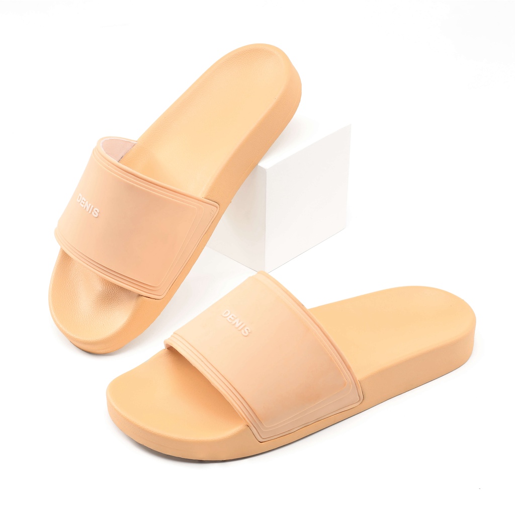 Dép quai ngang Denis Unisex Slipper DT04 đế PU quai PVC màu vàng kem nữ tính Ngoài trời