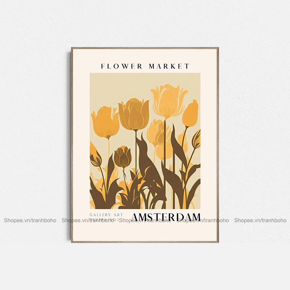 Tranh Flower Market - Tranh BOHO trừu tượng treo tường kích thước 50*70cm, tặng đinh 3 chân, BH 12 tháng