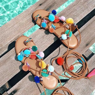 [HÀNG SẴN]Giày sandal cột dây chiến binh thổ cẩm thời trang nữ - Boho Vintage Style Phong Cách Bohemian