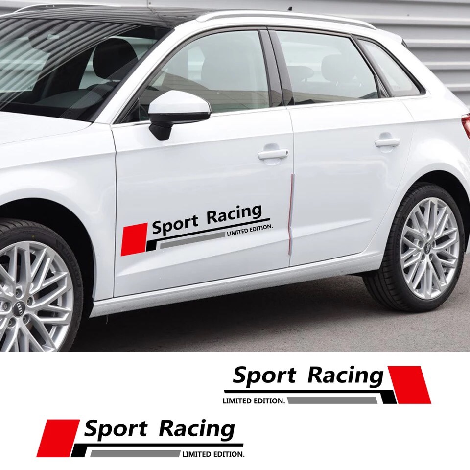Bộ 2 tem dán cửa xe ô tô Racing Sport