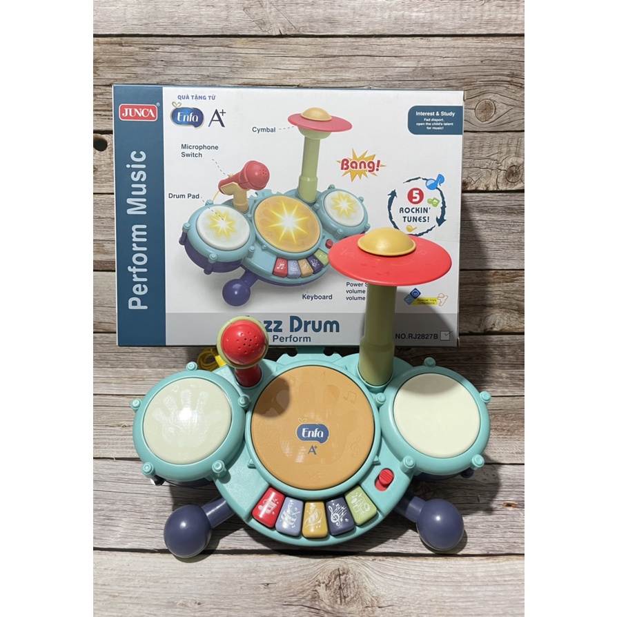 Đồ chơi trống Jazz Drum cho bé hkm ENFA _ Bộ Trống Kèm Micro Cho Bé Mê Âm Nhạc