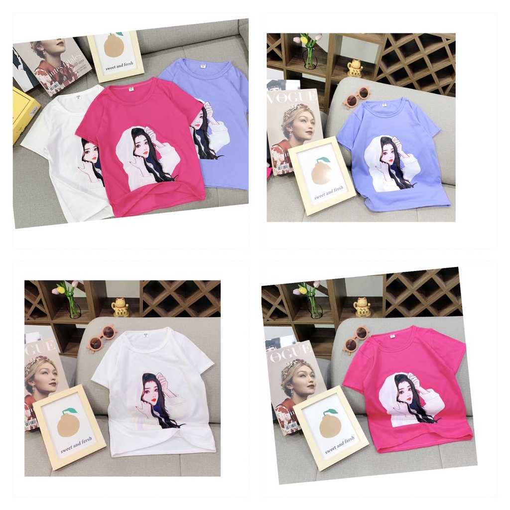 Áo thun cộc tay bé gái, áo cộc tay bé gái in hình dễ thương