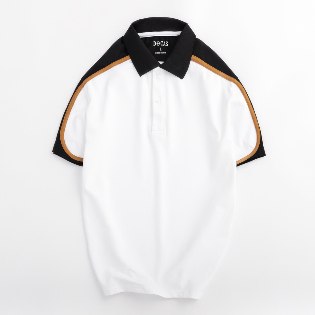 PO008-2 Áo Polo Nam DOCAS Vải Cotton CMC Màu Trắng Cổ Vai Phối Đen Phom Regular Fit