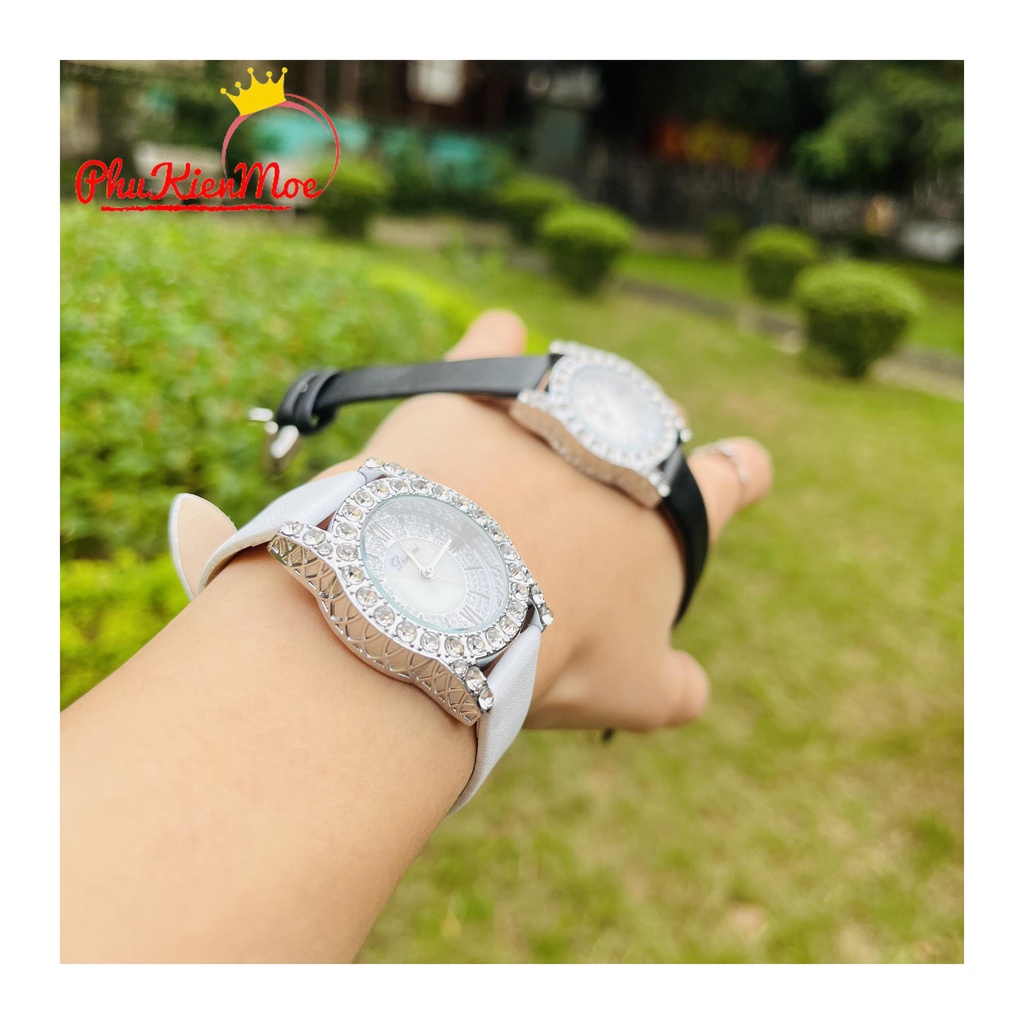 Đồng hồ nữ dây da mềm đính đá nhân tạo sang trọng đeo cực sáng tay và nổi bật chống nước mức 3atm