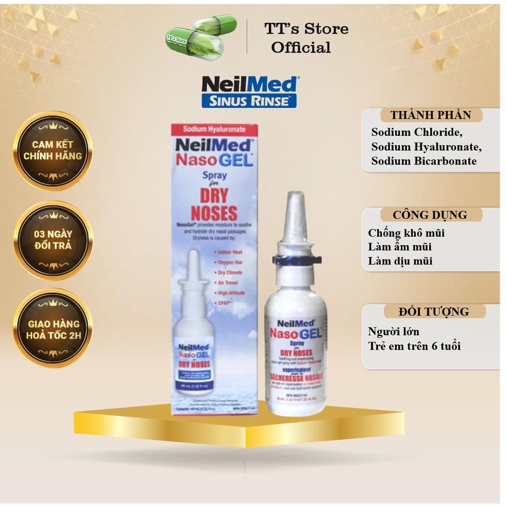 Gel xịt chống khô mũi NeilMed NasoGel Spray For Dry Nose [Neilmed Naso gel, nelmed, neomed]