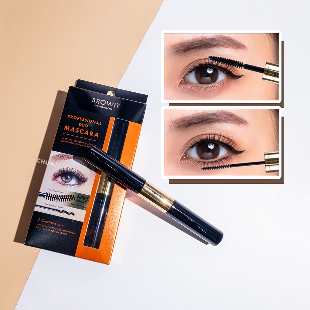 Mascara NONGCHAT BROWIT Duo 2 ĐẦU cong mi dài mi chống nước dày mi lâu trôi không lem bộ trang điểm chính hãng - chumia