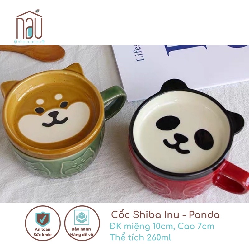 Cốc sứ HAPINS siêu yêu làm cốc uống nước văn phòng quà tặng tạo hình Shiba Inu và Gấu Panda thể tích 260ml