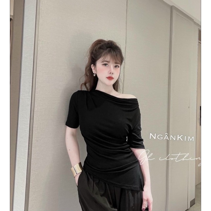 Áo Lệch Vai Rúm Eo ,vạt lệch , Áo Kiểu Nữ Lệch Vai Sẻ Điệu Đà B65