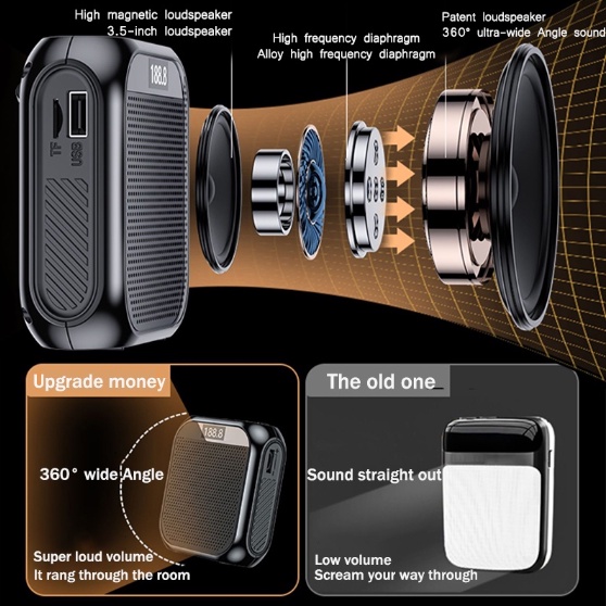 Bộ khuếch đại giọng nói  Loa thoại cá nhân di động đa chức năng 5W có màn hình micrô dành cho giáo viên