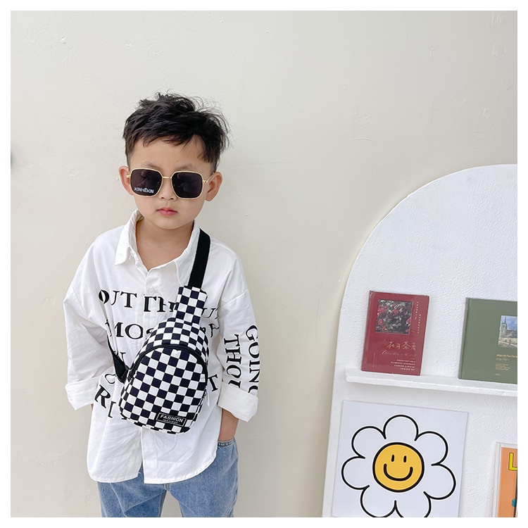 Túi đeo chéo trẻ em, túi in hình caro cho bé trai và bé gái