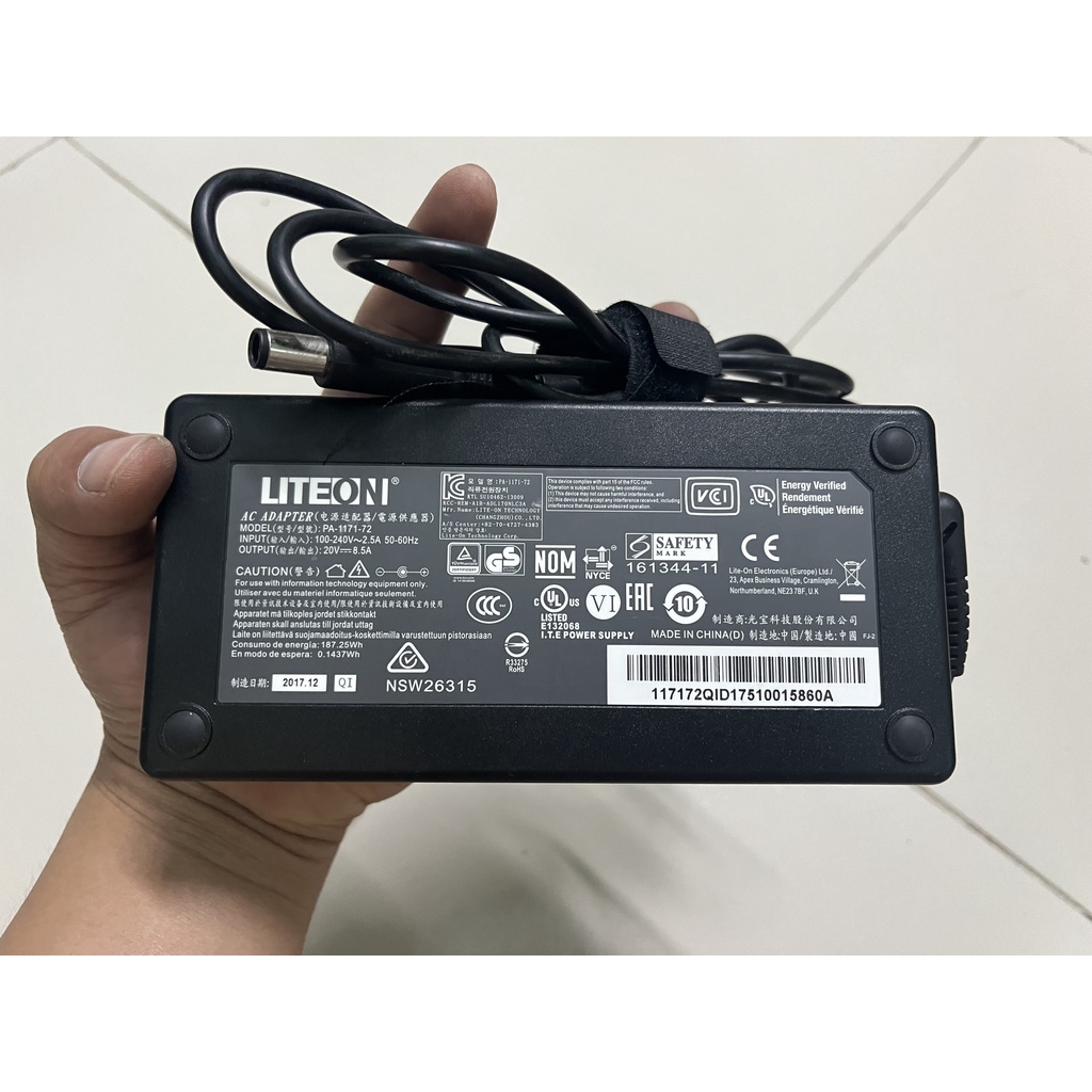 Sạc laptop LITEON 170W 20V 8.5A 7.4x5.0mm PA-1171-72 Zin Chính Hãng , Đầu kim lớn như DELL HP