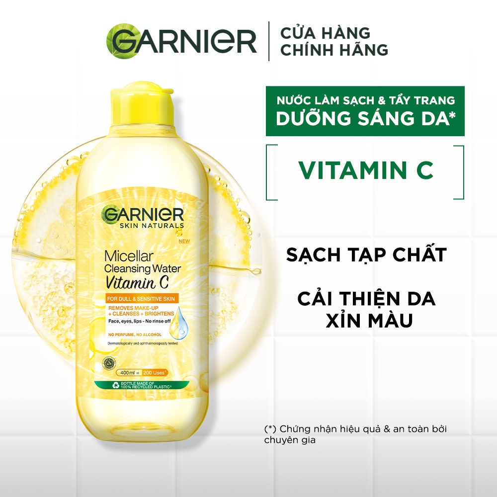 Nước làm sạch và tẩy trang dưỡng sáng da Garnier Micellar Water Vitamin C 50ml