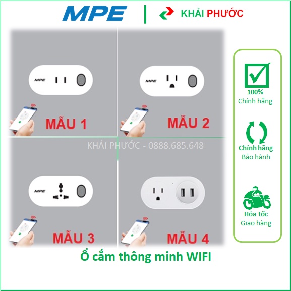 Ổ Cắm Điện Thông Minh Điều Khiển Hẹn Giờ Tắt Mở On Off Từ Xa Bằng Wifi SWP15-1 SWP16-2 SWP16-3 SWP16-5 MPE