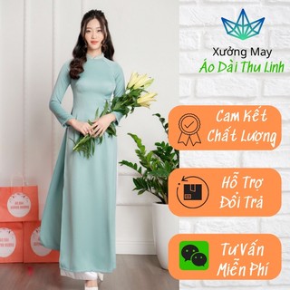 Áo dài truyền thống màu xanh lụa tây thi đính hạt-lt07
