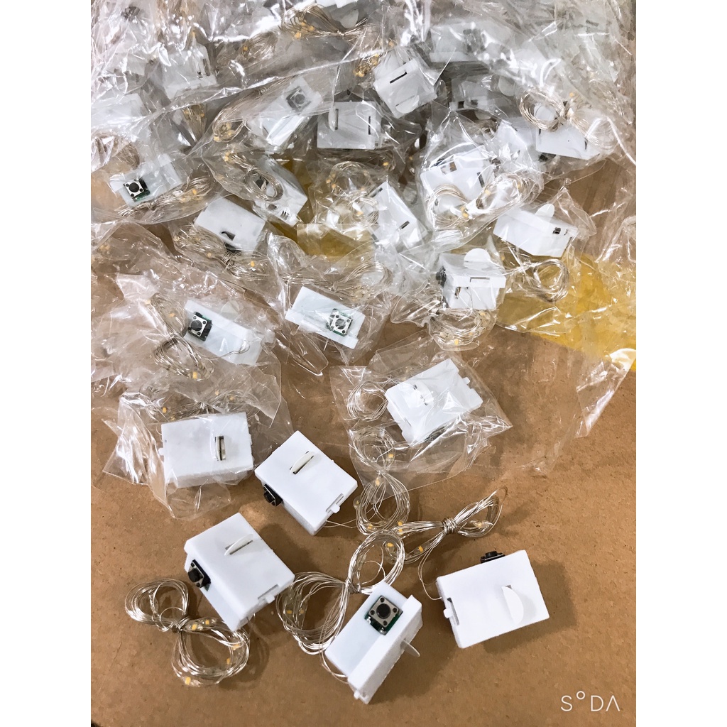 Dây Đèn led  fairylight đom đóm trang trí dùng pin nháy 3 chế độ dài 1m, 2m màu vàng ấm