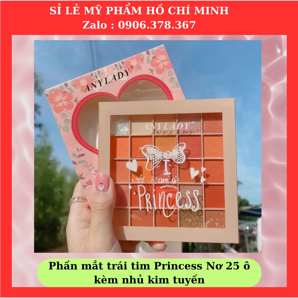 Phấn mắt trái tim Princess Nơ 25 ô kèm nhủ kim tuyến