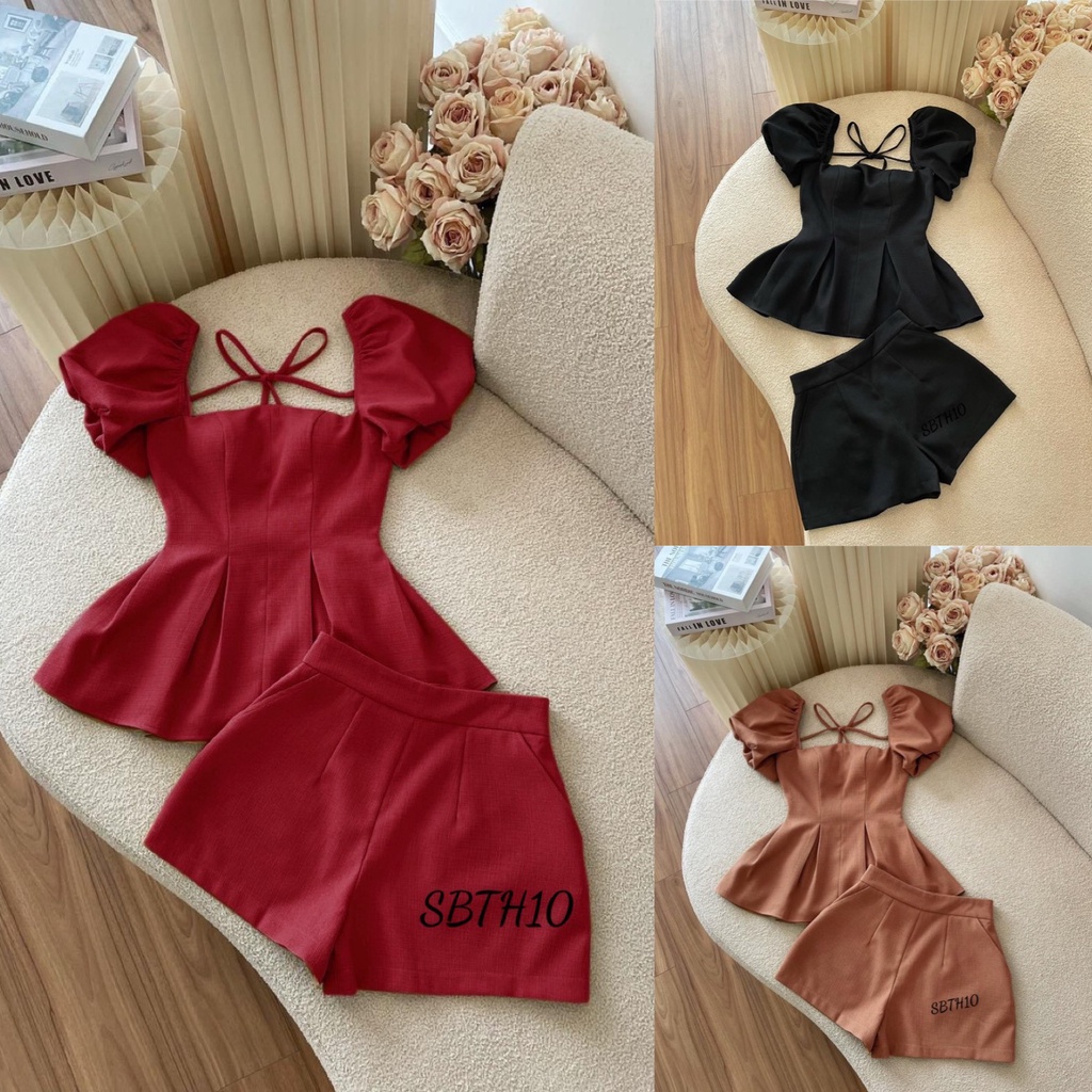 Sét Peplum Cổ Vuông Tay Phòng Đi Chơi Sang Chảnh Bigsize Quỳnh Anh Từ 50kg Đến 100kg (M/L/XL/XXL)(Sét Bộ)