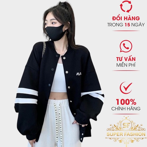 Áo Khoác Nỉ Nữ SUPER FASHION Vải Dày Mịn Phối Sọc Tay 3 Màu Siêu Hot