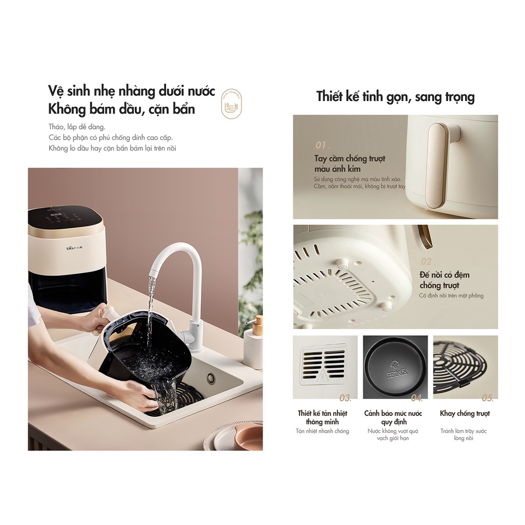 Nồi Chiên Không Dầu 5L Bear QZG-F15E3 | Bản Quốc Tế | Hàng Chính Hãng | Bảo Hành 18 Tháng | Mimax Store