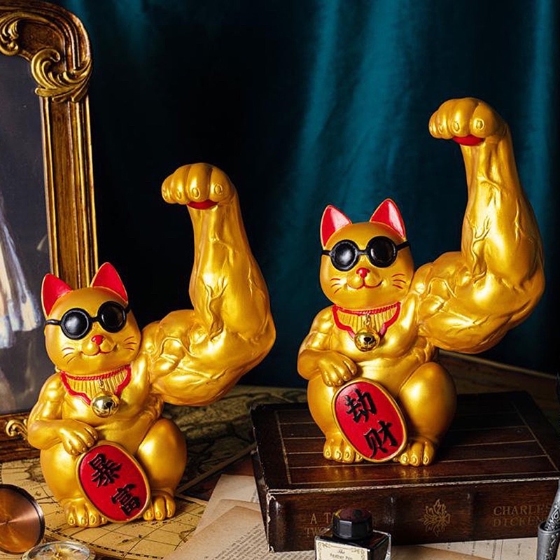 Mèo Thần Tài Cơ Bắp Mèo Lực Sĩ Cánh Tay To May Mắn Chiêu Tài Phong Thuỷ May Mắn