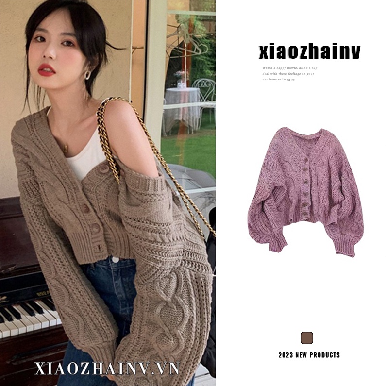 Xiaozhainv Áo Khoác Cardigan Tay Dài Màu Sắc Tươi Sáng Phong Cách Hàn Quốc