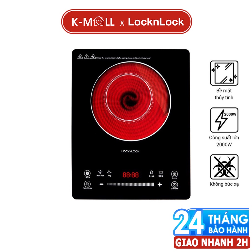 Bếp hồng ngoại LocknLock EJI341 EJI421 2000W bề mặt kính an toàn sử dụng - K-MALL