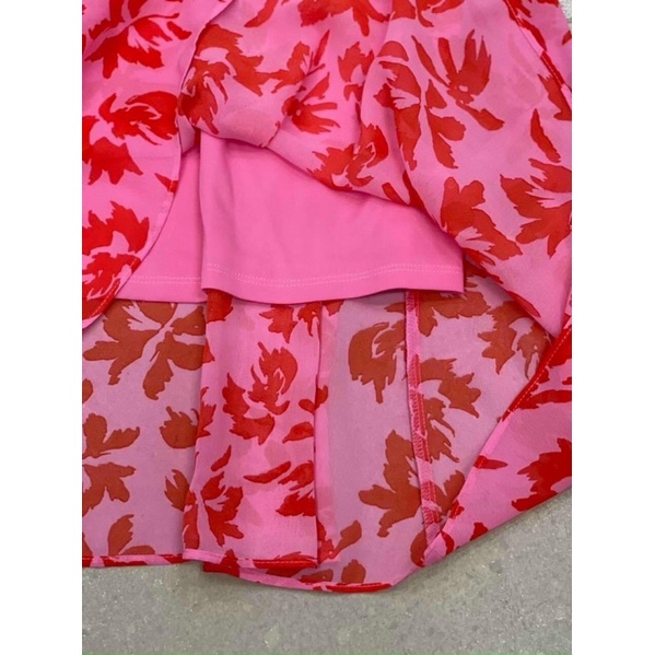 Đầm voan tơ Taylor dư xịn chuẩn xuất dư màu hoa đỏ