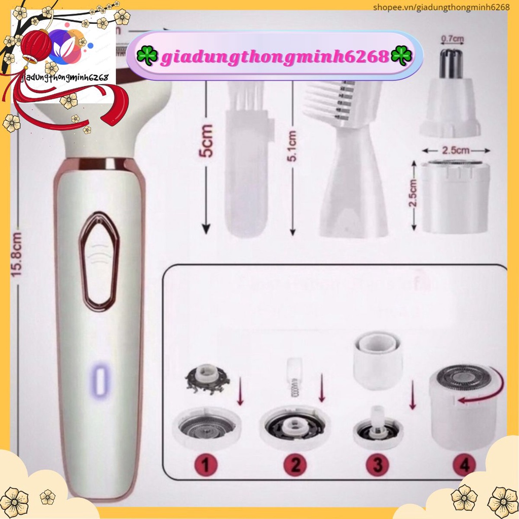 Dao Cạo Lông Mặt ,Tỉa Lông Mày, Cắt Tỉa Lông Mũi Máy Cạo Lông Vùng Kín Toàn Thân Đa Năng 4 In 1 Chống Nước