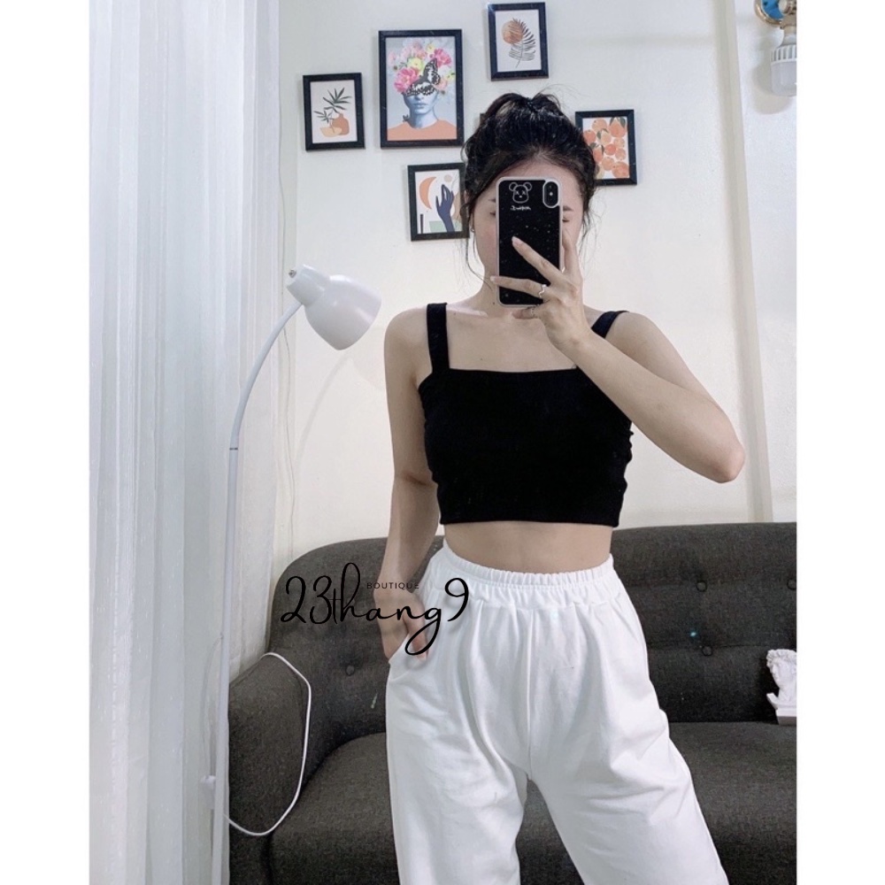 Áo 2 dây bản to , áo 2 dây croptop có mút ngực chất Zip cao cấp co dãn 4 chiều màu đen màu trắng 23thang9 boutique | BigBuy360 - bigbuy360.vn