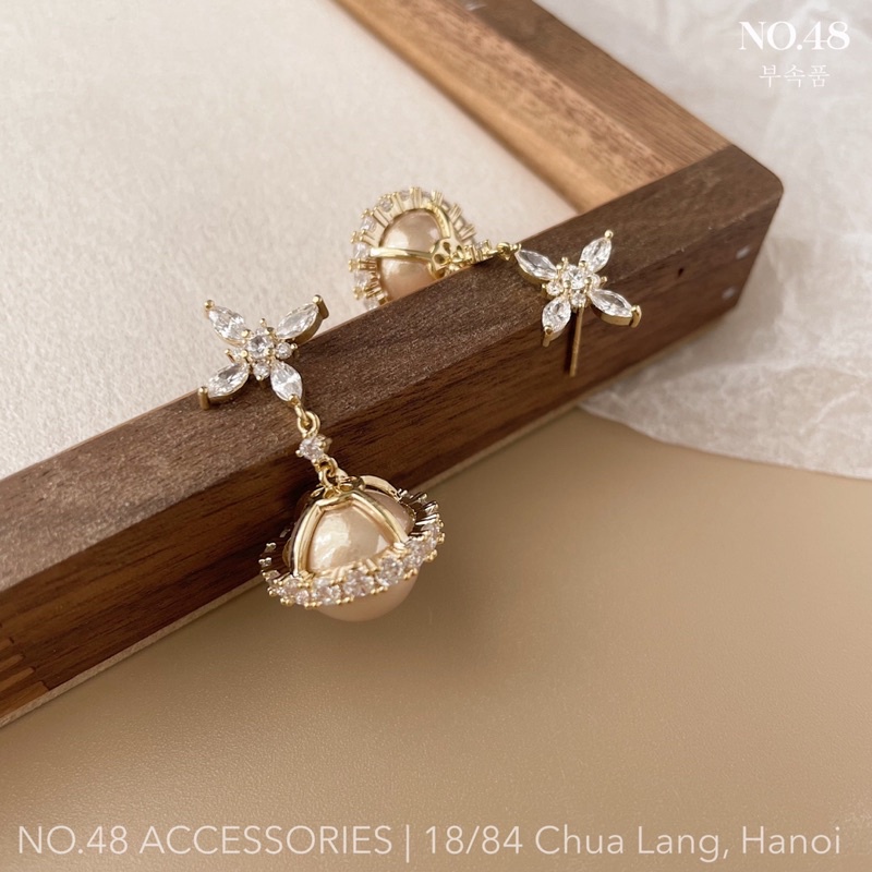 Khuyên tai mạ vàng 18K ngọc nâu mã 3177