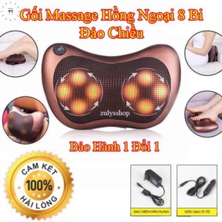 Gối massage cổ vai gáy mặt trời 8 bi xoay 2 chiều, đảo chiều nhật bản, máy massage cổ vai gáy hồng ngoại [ pt04
