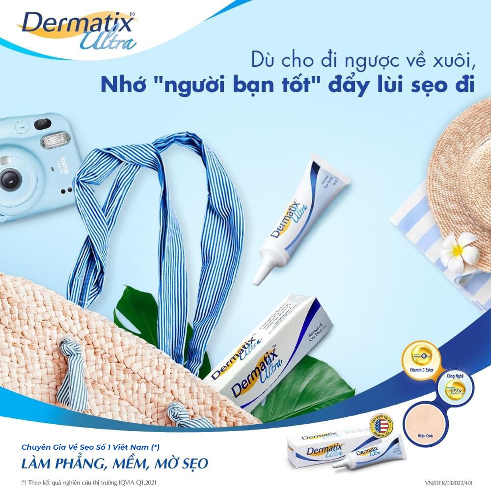 Gel làm mờ sẹo và làm phẳng sẹo lồi, sẹo thâm Dermatix Ultra 7g