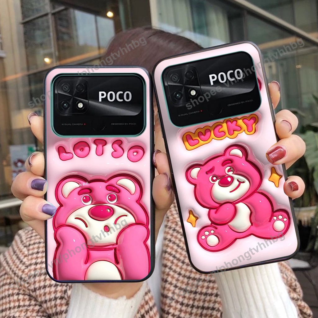 Ốp lưng Xiaomi Poco C40 GẤU DÂU LOTSO cực hot hit, mẫu hot cute rẻ cực đẹp