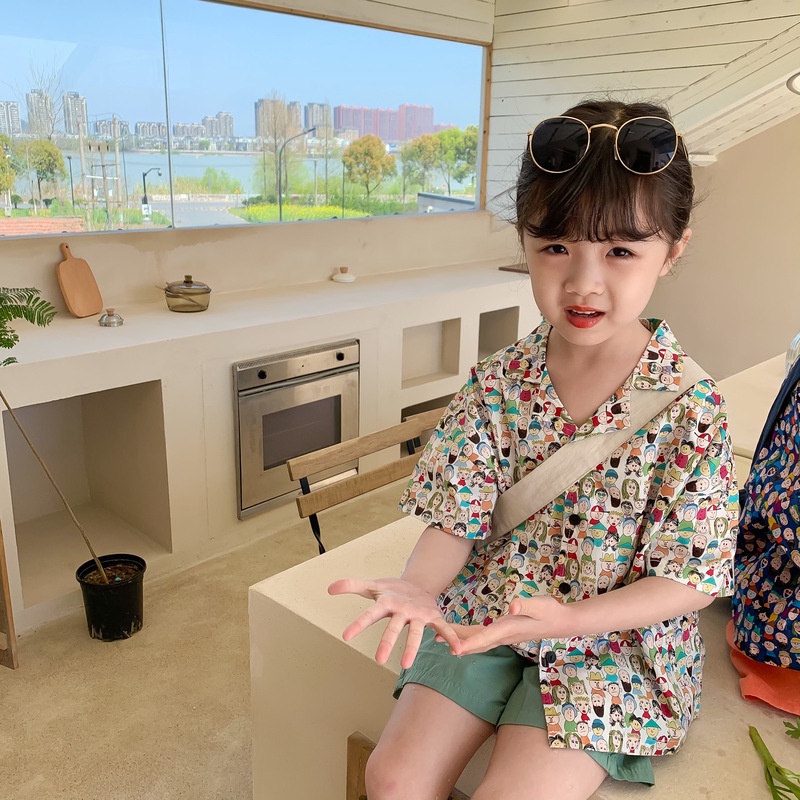 Áo Sơ Mi Tay Ngắn In Họa Tiết Hoa Phong Cách Nhật Bản Thời Trang Mùa Hè Mới Cho Bé Trai 1-10 tuổi