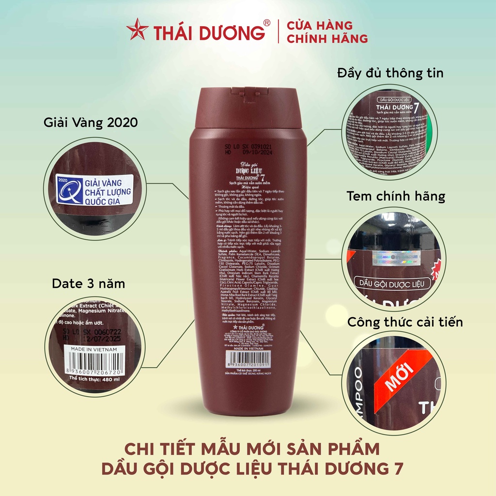 Dầu gội dược liệu Thái Dương 7 200ml , 480ml - Sao Thái Dương