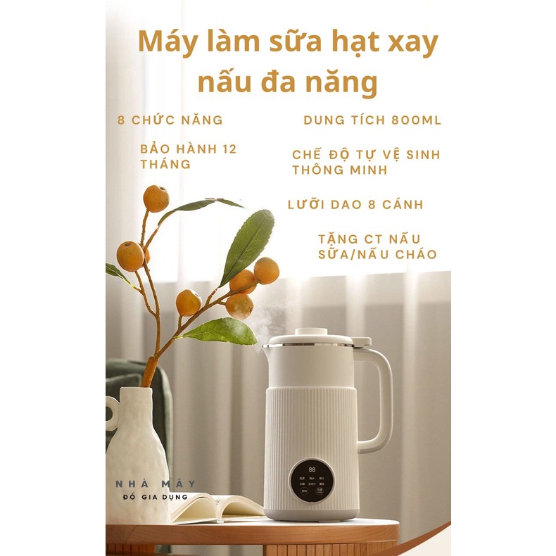 Máy làm sữa hạt đa chức năng nấu sữa hạt, cháo dinh dưỡng, xay đồ ăn dặm, xay sinh tố tặng kèm công thức bh 12 thánge