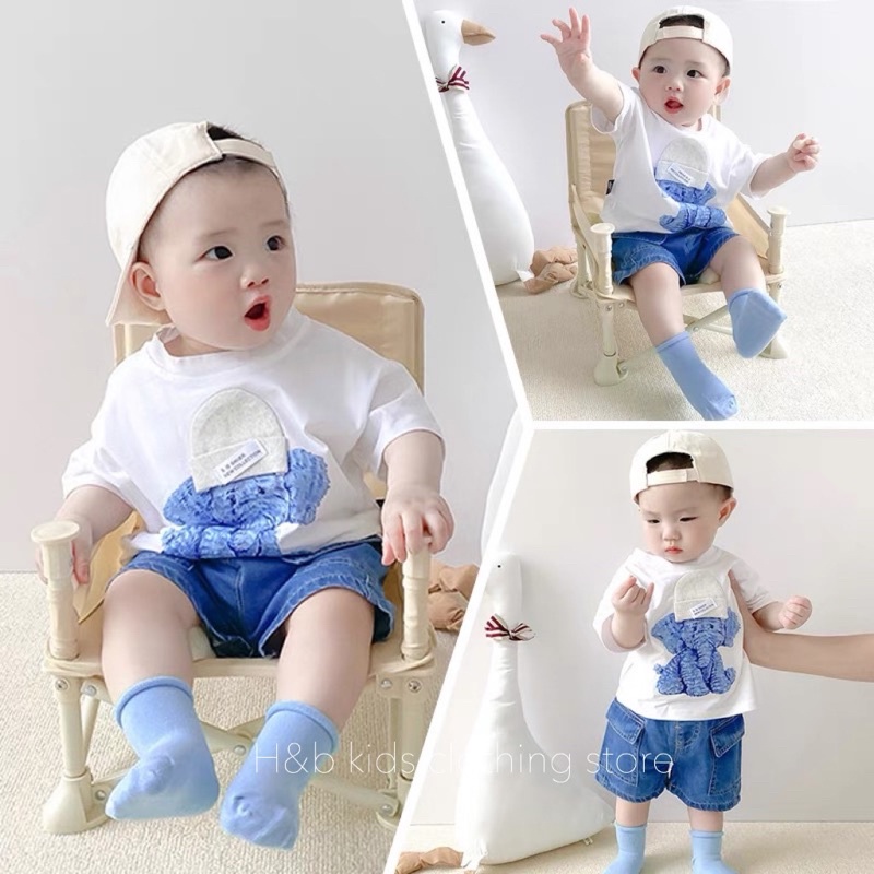 Bộ quần áo bé trái❤️Quần Jean+ áo cotton 4 chiều mềm mát